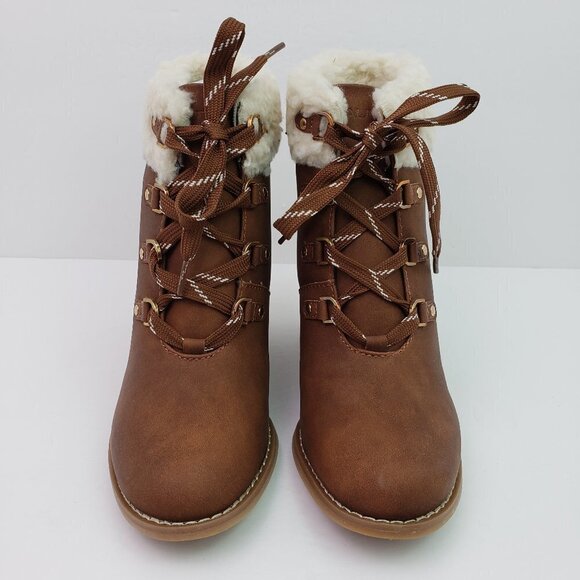 NEW Nautica Galva Womens Size 7.5 Brown Faux Fur Trim Lace Up Wedge Boots ZFN094 - Picture 5 of 10